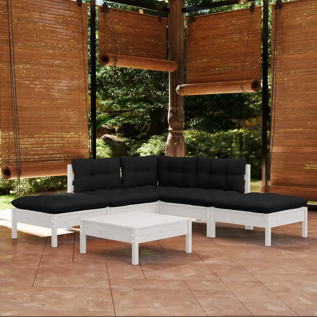 vidaXL Solid Pinewood Patio Lounge Set 6 Piece with Cushions Multi Colors - Lounge Set