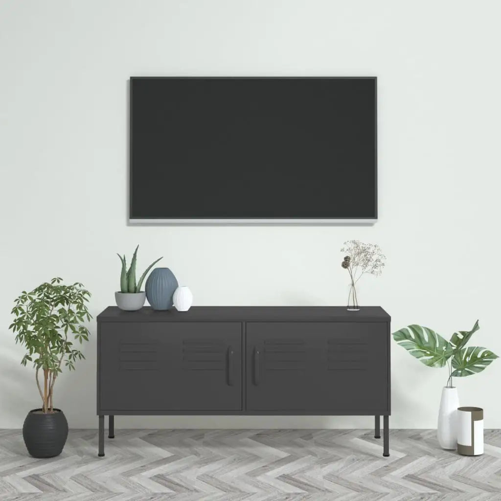 vidaXL TV Stand TV Unit Sideboard Home TV Console Media Unit Cupboard Steel - Anthracite - Furniture > Entertainment