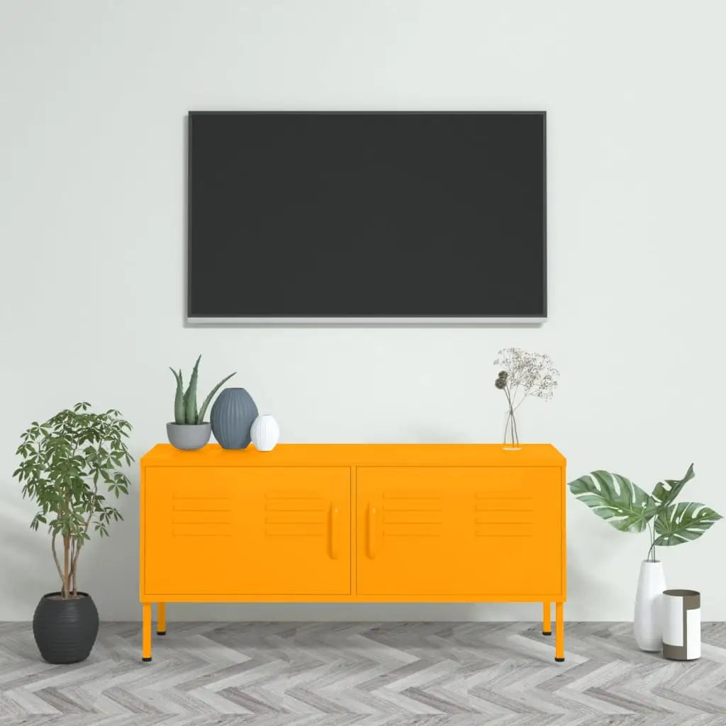 vidaXL TV Stand TV Unit Sideboard Home TV Console Media Unit Cupboard Steel - Mustard Yellow - Furniture >