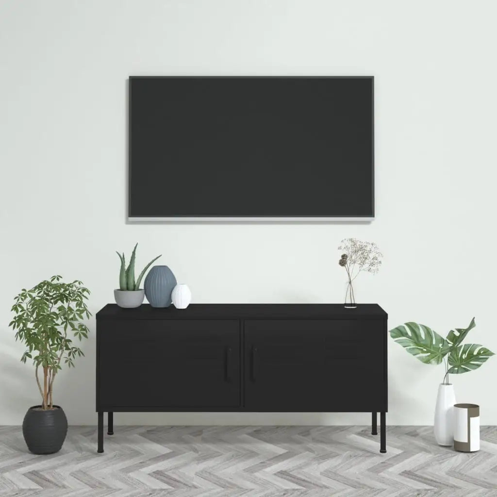 vidaXL TV Stand TV Unit Sideboard Home TV Console Media Unit Cupboard Steel - Black - Furniture > Entertainment Centers