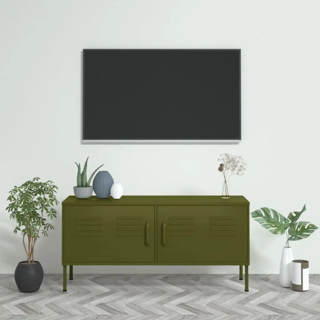 vidaXL TV Stand TV Unit Sideboard Home TV Console Media Unit Cupboard Steel - Olive green - Furniture > Entertainment
