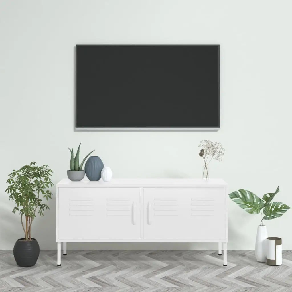 vidaXL TV Stand TV Unit Sideboard Home TV Console Media Unit Cupboard Steel - White - Furniture > Entertainment Centers