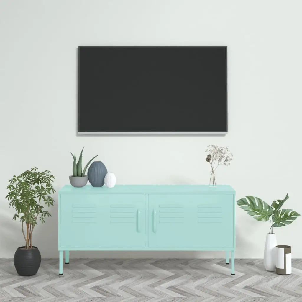 vidaXL TV Stand TV Unit Sideboard Home TV Console Media Unit Cupboard Steel - Mint - Furniture > Entertainment Centers