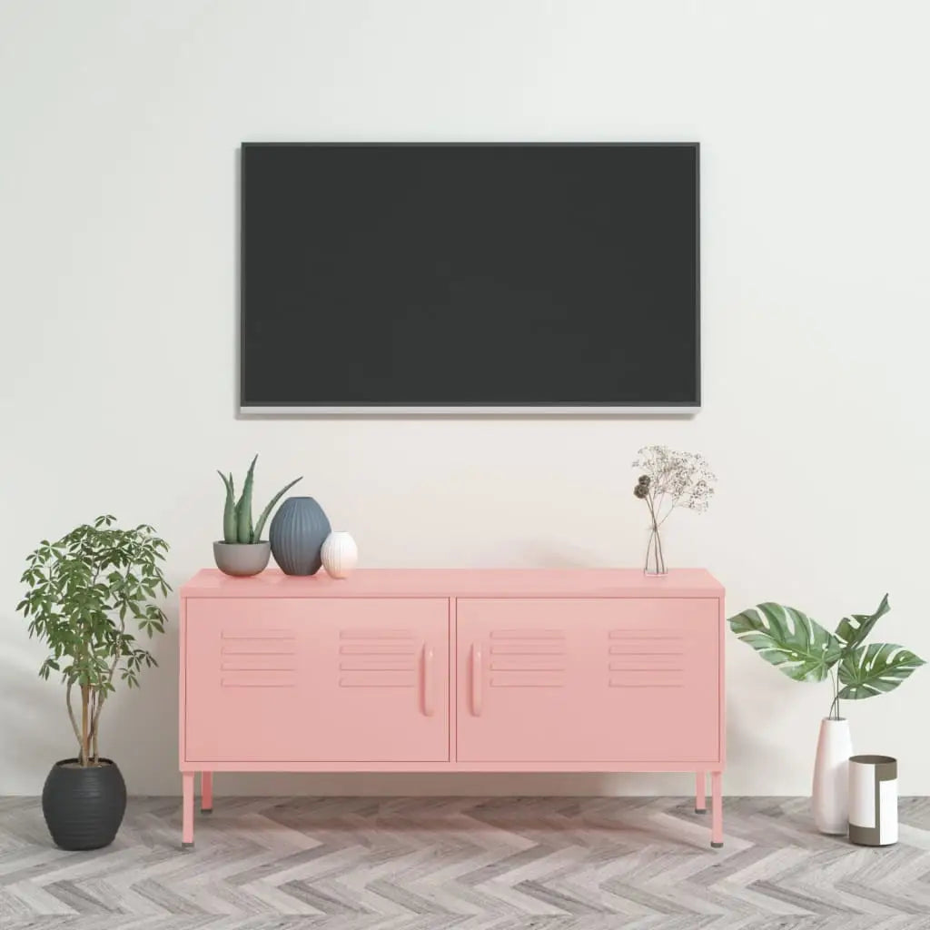 vidaXL TV Stand TV Unit Sideboard Home TV Console Media Unit Cupboard Steel - Pink - Furniture > Entertainment Centers