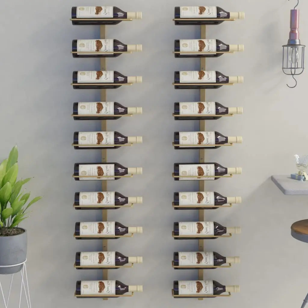 vidaXL Wall Wine Rack Wall Mounted Bottle Holder Storage Organizer for Pantry - Gold / 2 piece/ 10 bottle - Furniture >