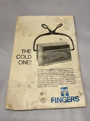 Vintage Fingers air conditioner advertisement from 1969 Houston Astros vs Philadelphia Phillies program