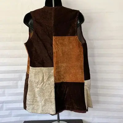 Custom made vintage 1970s patchwork velvet vest in various shades of brown and cream