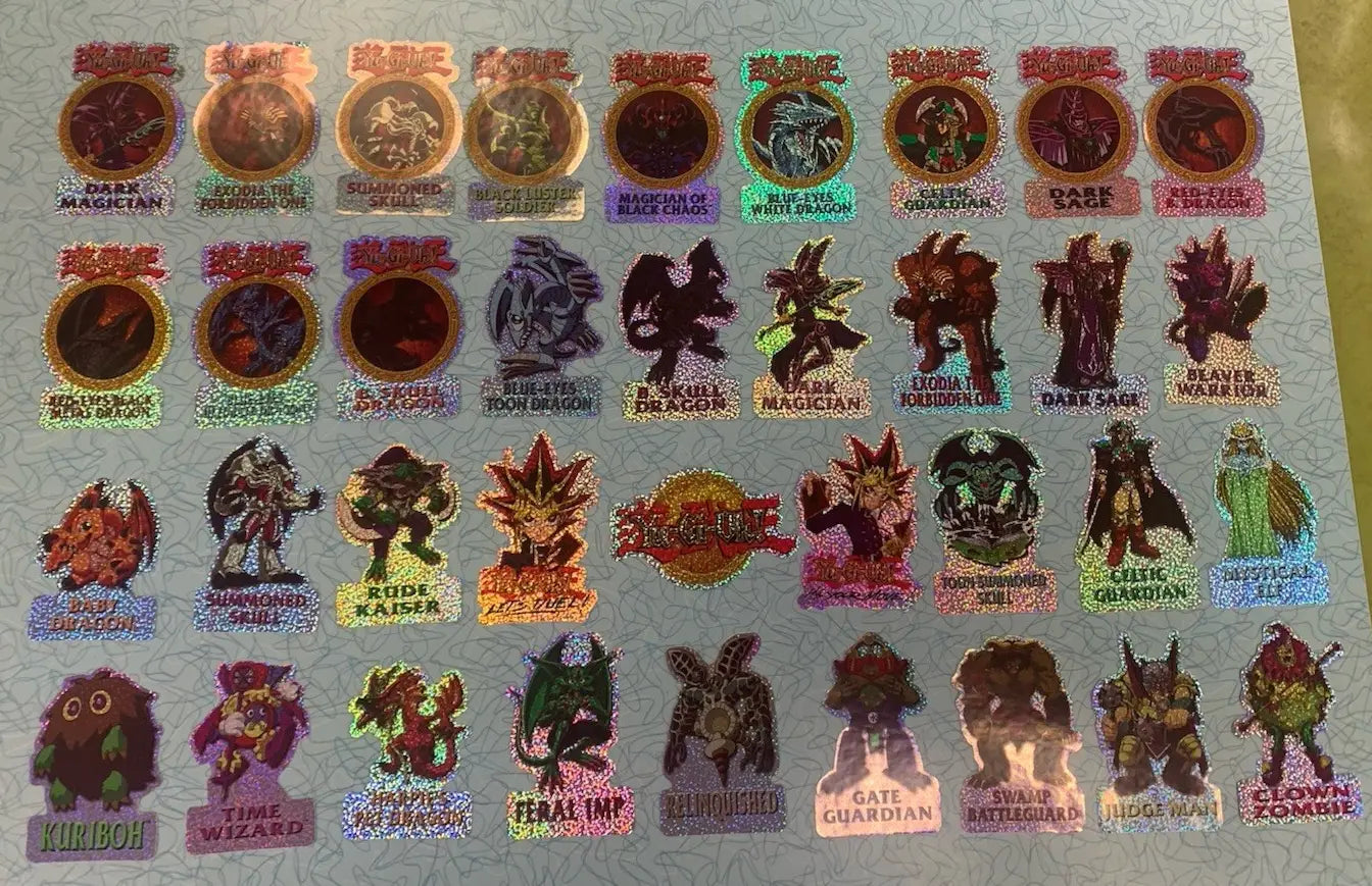 Holographic Yu-Gi-Oh stickers sheet from Vintage 1996 Yu-Gi-Oh Vending Sandy Lion set