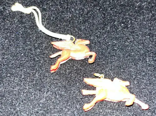 Two Winged Horse Charms from Vintage Celluloid Mobil Oil Red Pegasus Collectible Lot