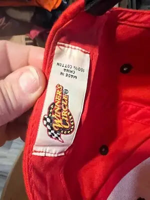 Red Dale Earnhardt Jr Winners Circle baseball cap displayed in Vintage Dale Earnhardt Jr #8 Red Hat