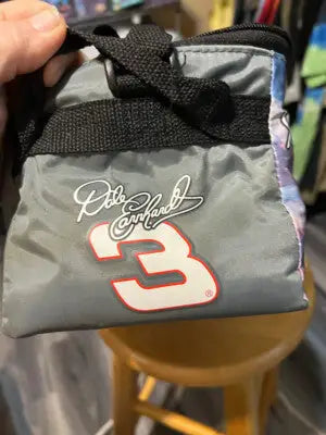 Gray Dale Earnhardt #3 drawstring lunch box with black cord, vintage Dale Earnhardt style