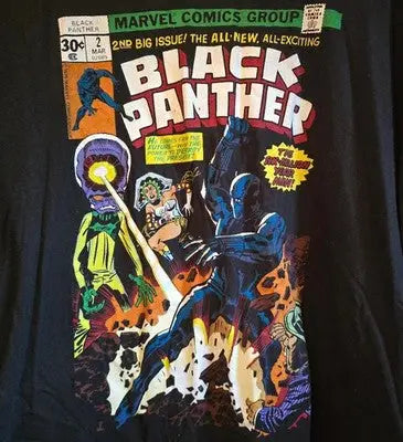Black Panther comic book design on vintage black T-shirt, 2X size