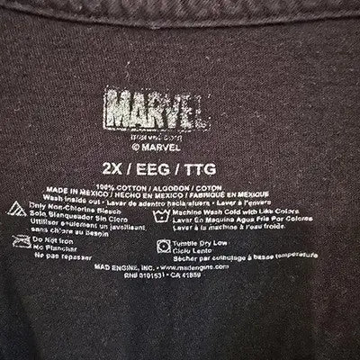 Black cotton T-shirt with care instructions featuring Vintage Marvel Black Panther comic book design