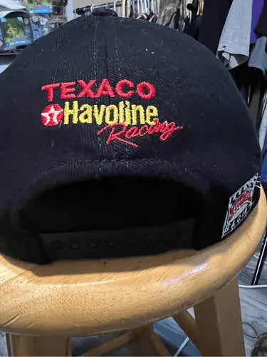 Black racing snapback hat with embroidered TEXACO Havoline Racing logo for NASCAR fans