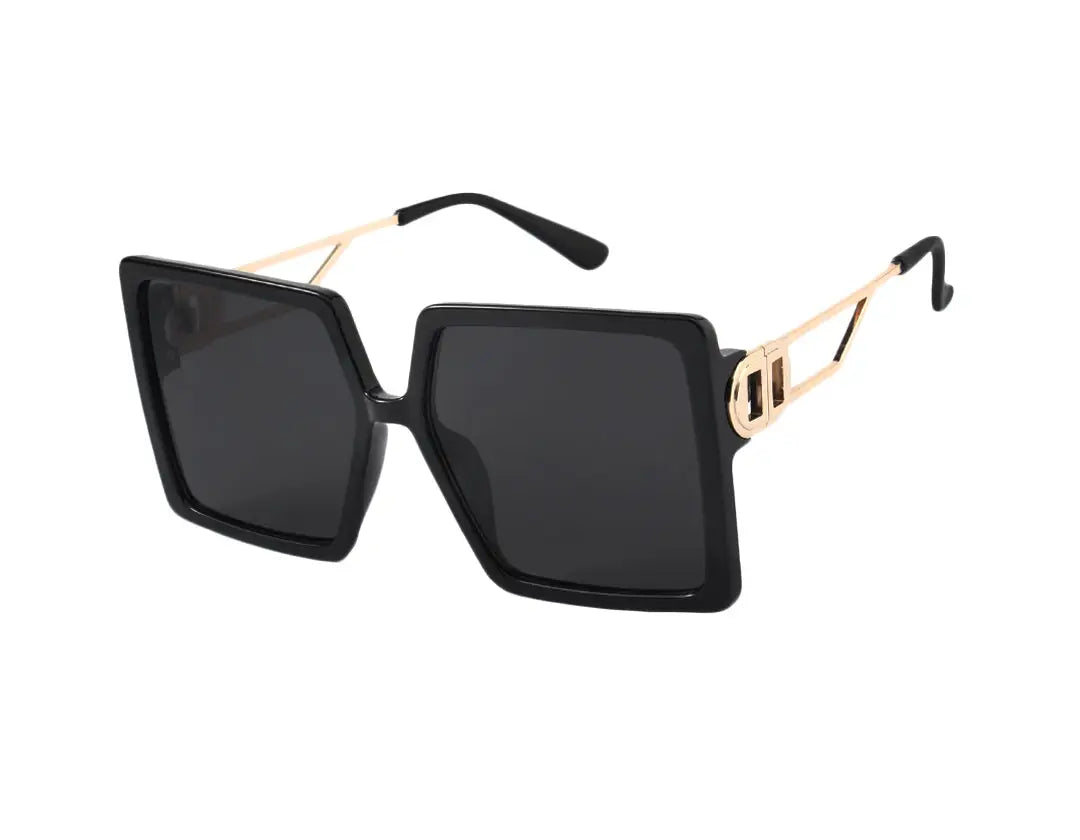 Vintage Oversize Sweetie Sunglasses with black square frames and gold-toned metal arms