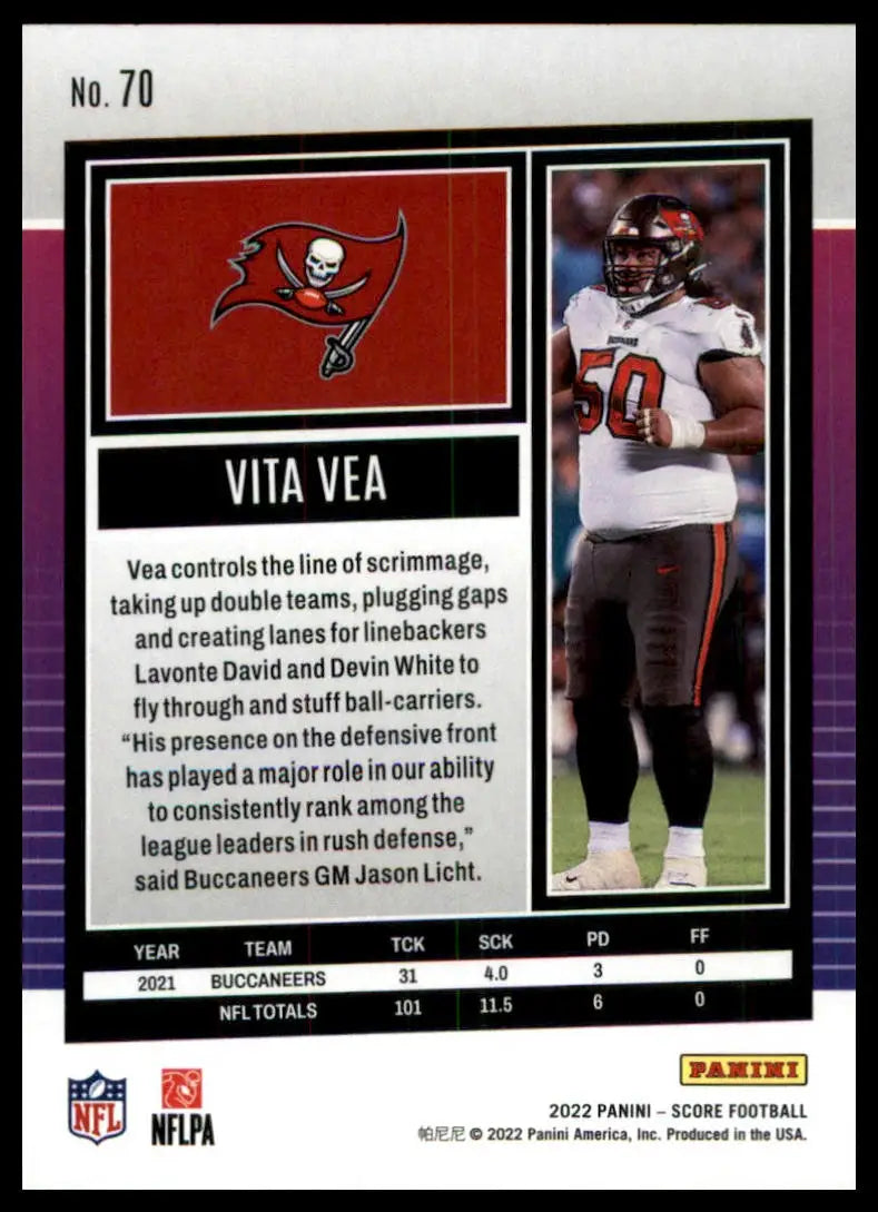 Vita Vea football card from 2022 Score series featuring Tampa Bay Buccaneers player
