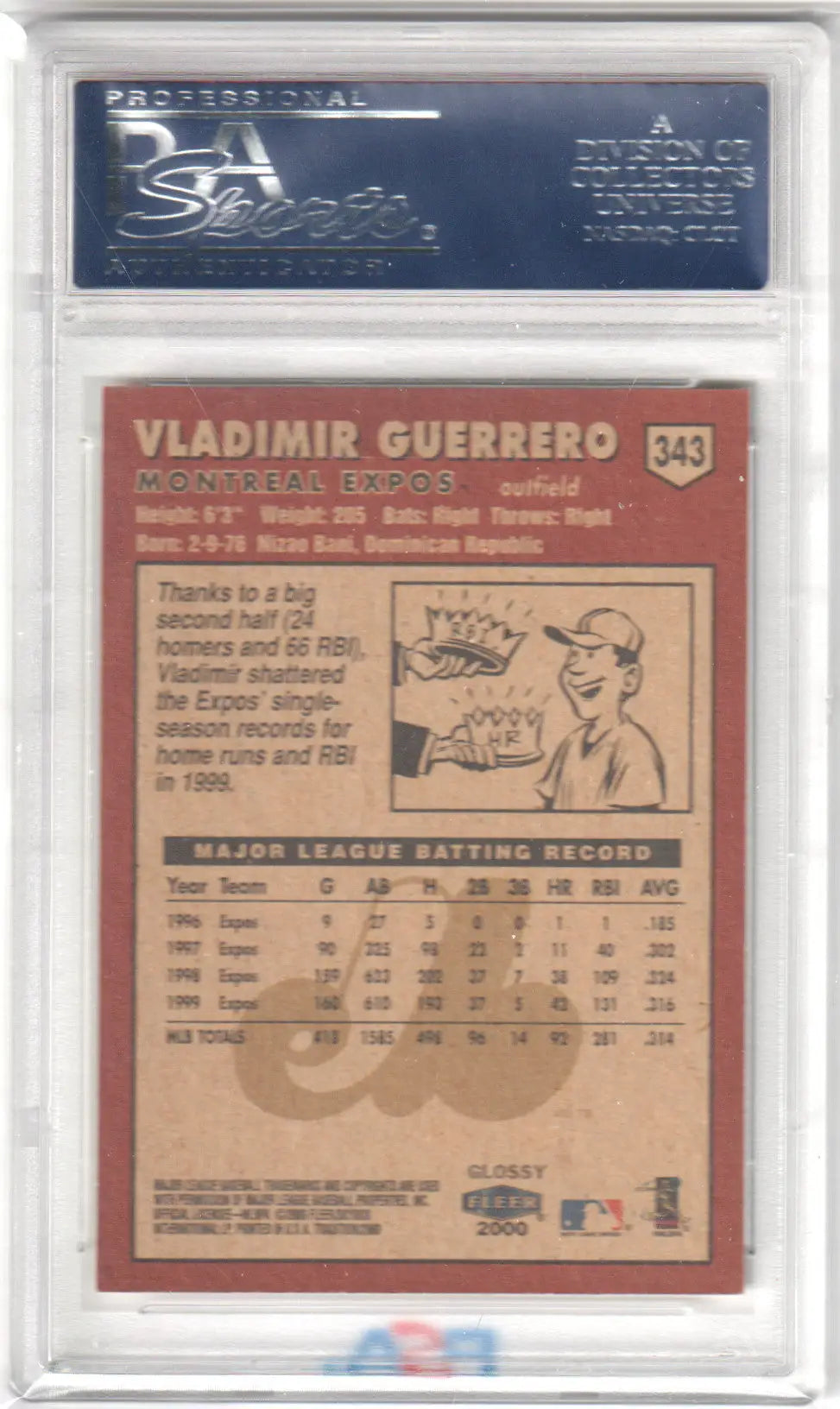 Graded Vladimir Guerrero 2000 Fleer Tradition Glossy baseball card PSA 10 GEM MINT