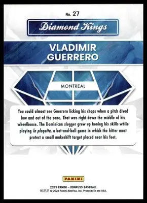 Vladimir Guerrero 2023 Donruss Baseball Card Back featuring Montreal Expos details