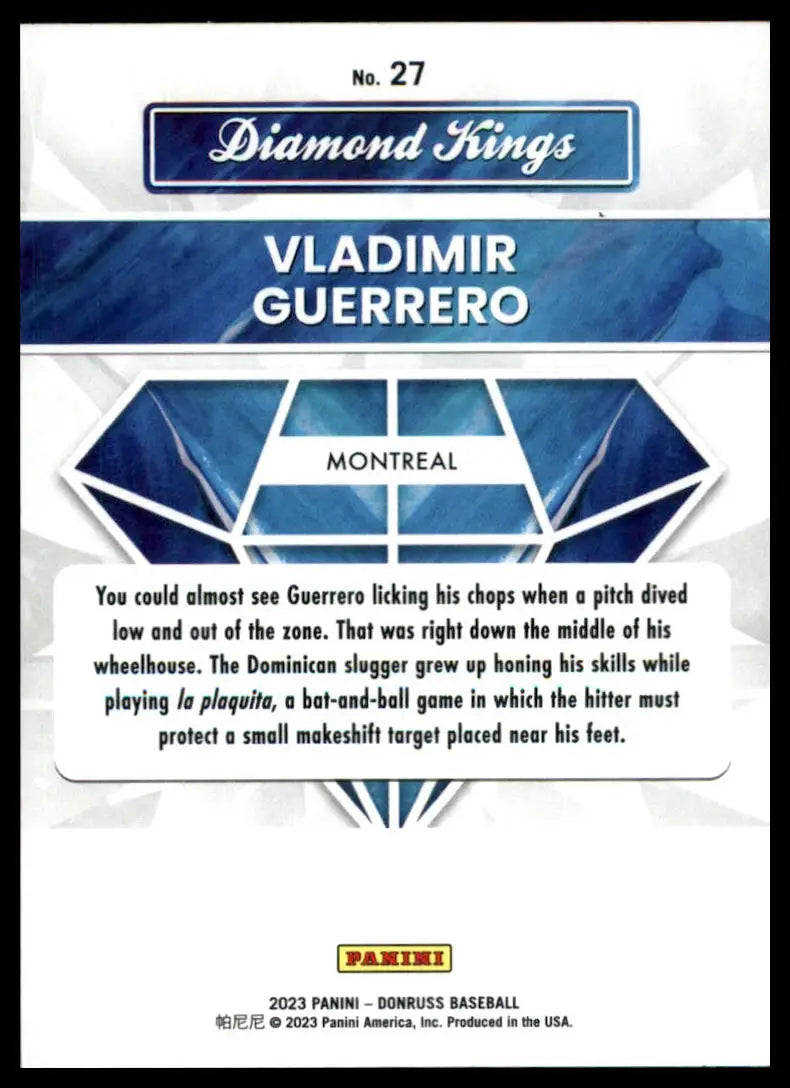 Baseball card back showing Vladimir Guerrero 2023 Donruss Montreal Expos image
