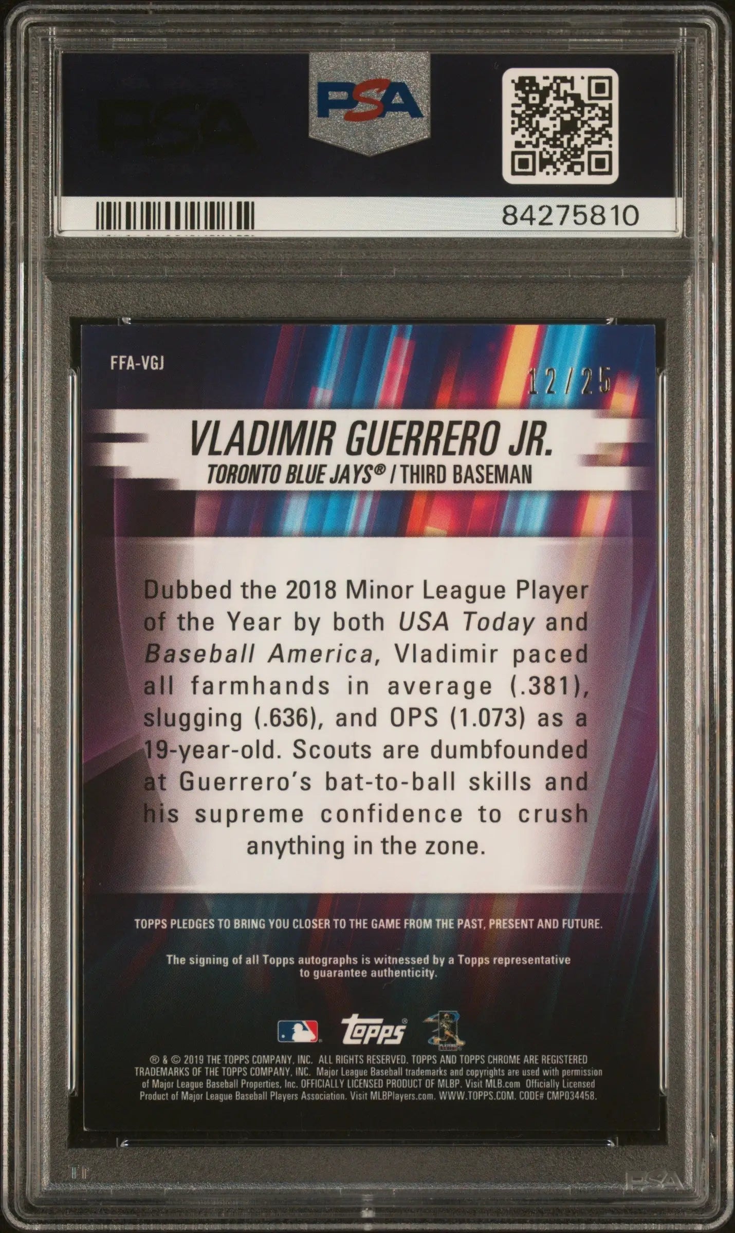 PSA-graded Vladimir Guerrero Jr. 2019 Topps Chrome Freshman Flash Orange Auto card