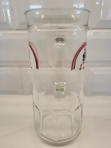 Clear glass drinking vessel for Vtg NFL New England Patriots Fisher Beer Stein