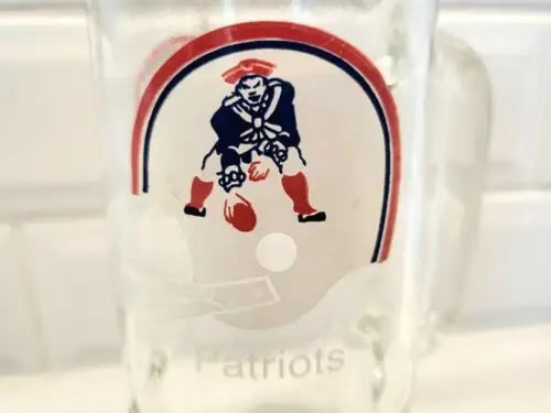 Glass mug featuring England Patriots logo from Fisher Beer Stein collection
