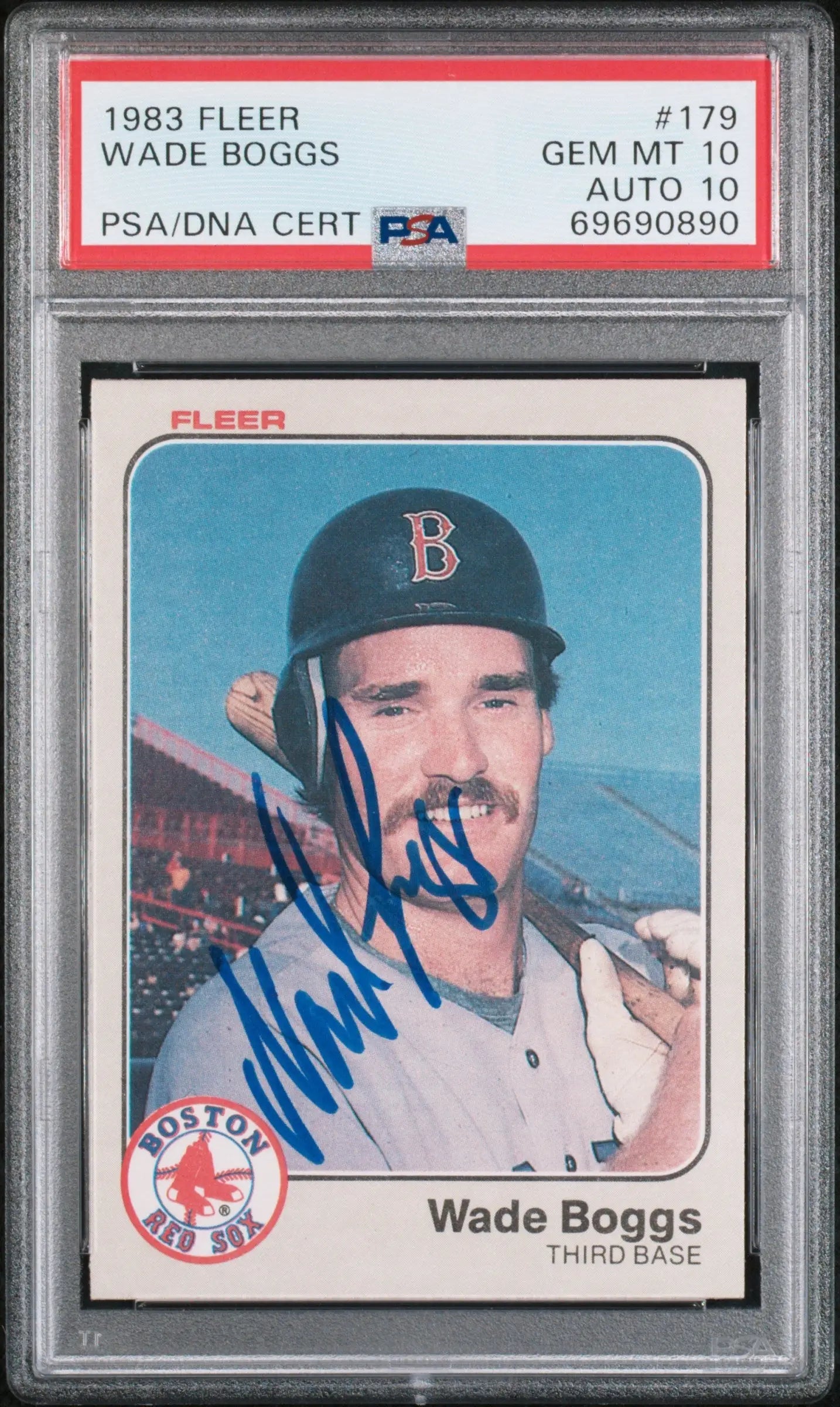 PSA-graded Wade Boggs 1983 Fleer RC #179 baseball card with auto 10 for collectors