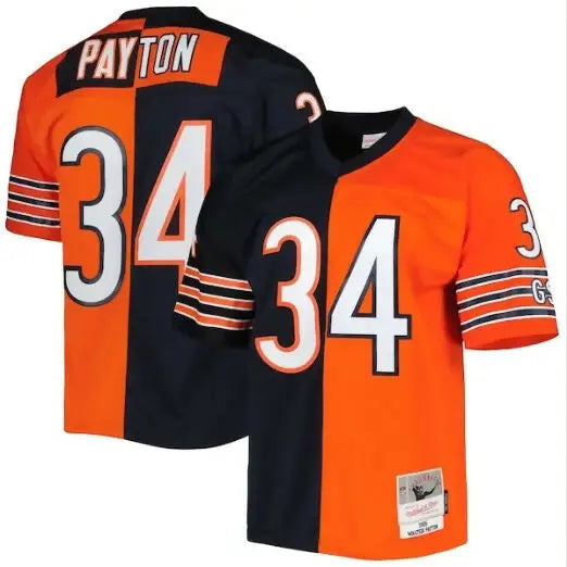 Orange and black Walter Payton Chicago Bears 1985 split legacy replica jersey with number 34