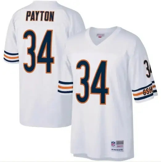 White Chicago Bears Walter Payton replica jersey displayed in Walter Payton Chicago Bears Legacy Replica Jersey product
