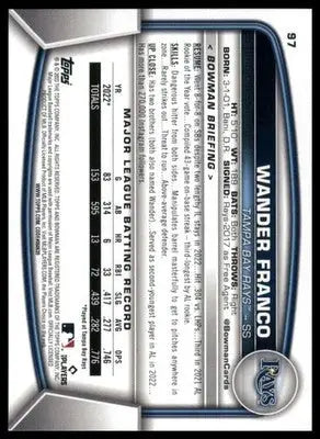Wander Franco baseball card from 2023 Bowman Tampa Bay Rays series