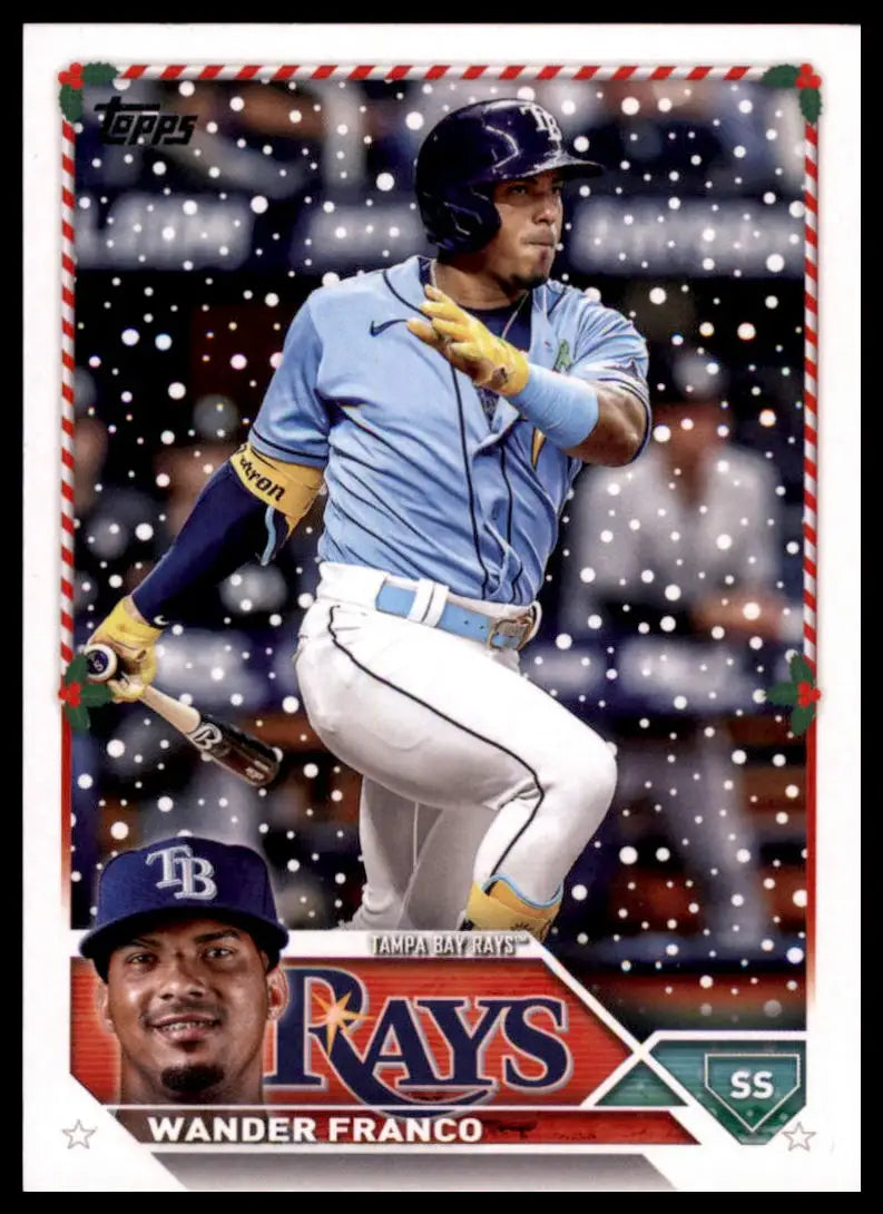 Wander Franco baseball card from 2023 Topps Holiday set featuring Tampa Bay Rays