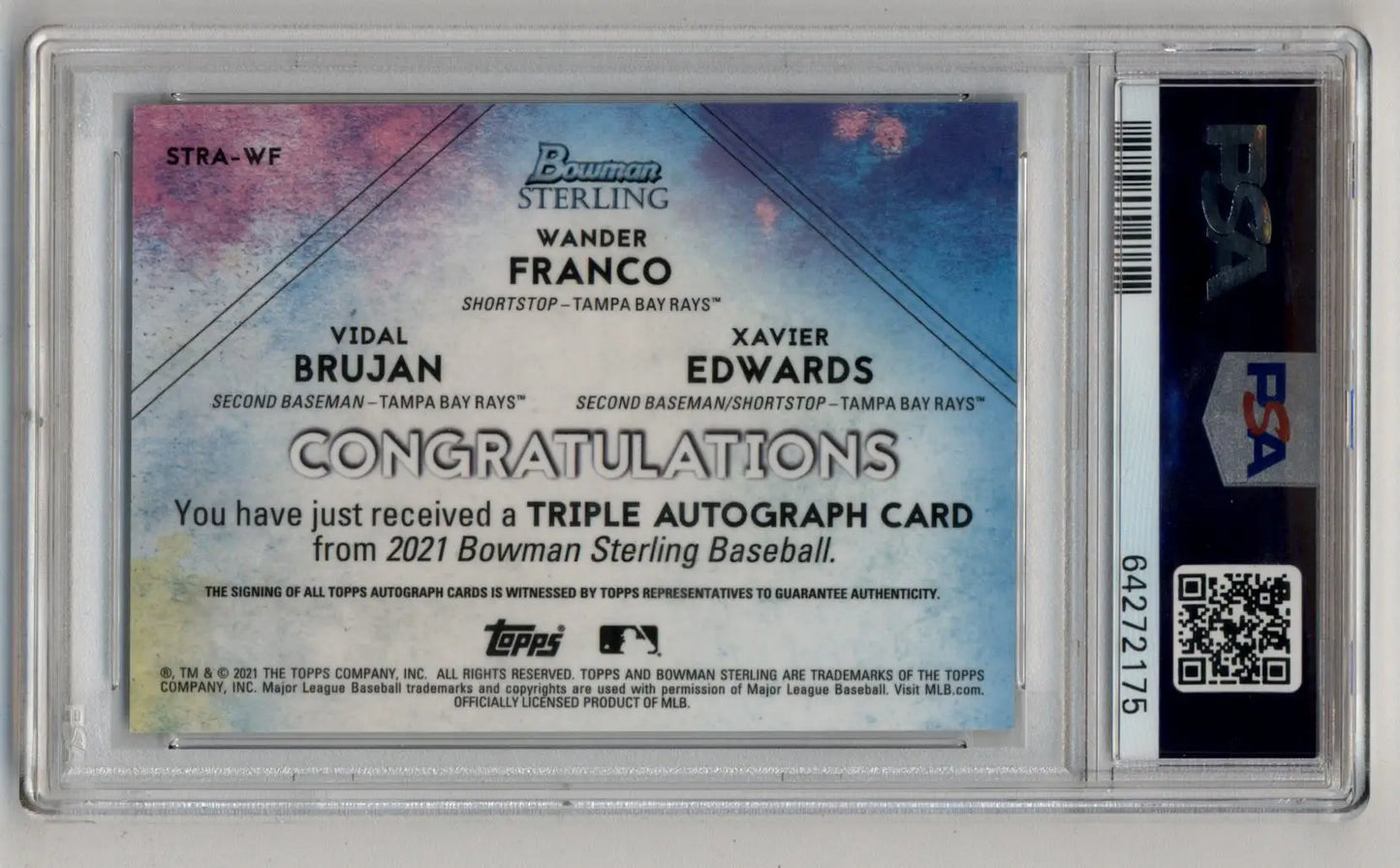 Graded Wander Franco Vidal Brujan Xavier Edwards Triple Autograph in protective case