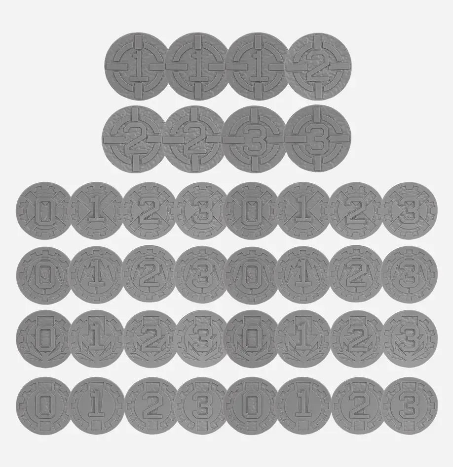 Gray tactical status tokens for Warhammer Age of Darkness Horus Heresy game