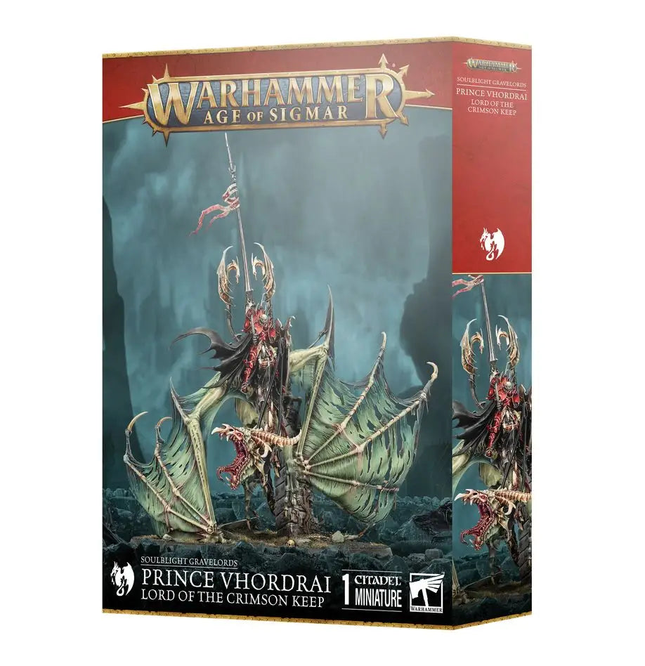 Warhammer Age of Sigmar Soulblight Gravelords Prince Vhordrai miniature box featuring pestilential breath