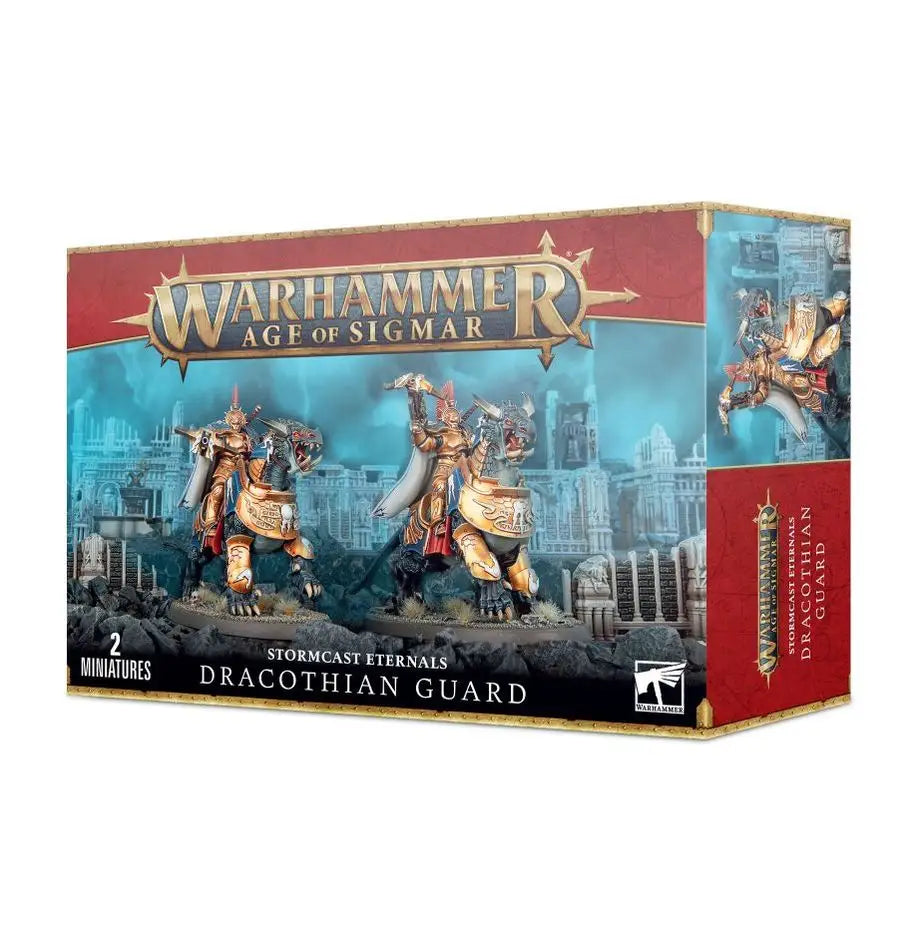 Warhammer Age of Sigmar Dracothian Guard miniatures box with Sigmarite shields and stormstrike glaives