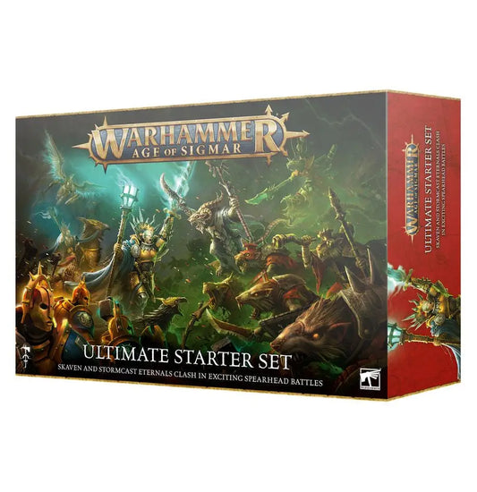 Warhammer Age of Sigmar Ultimate Starter Set box with round hex hole bases for miniatures