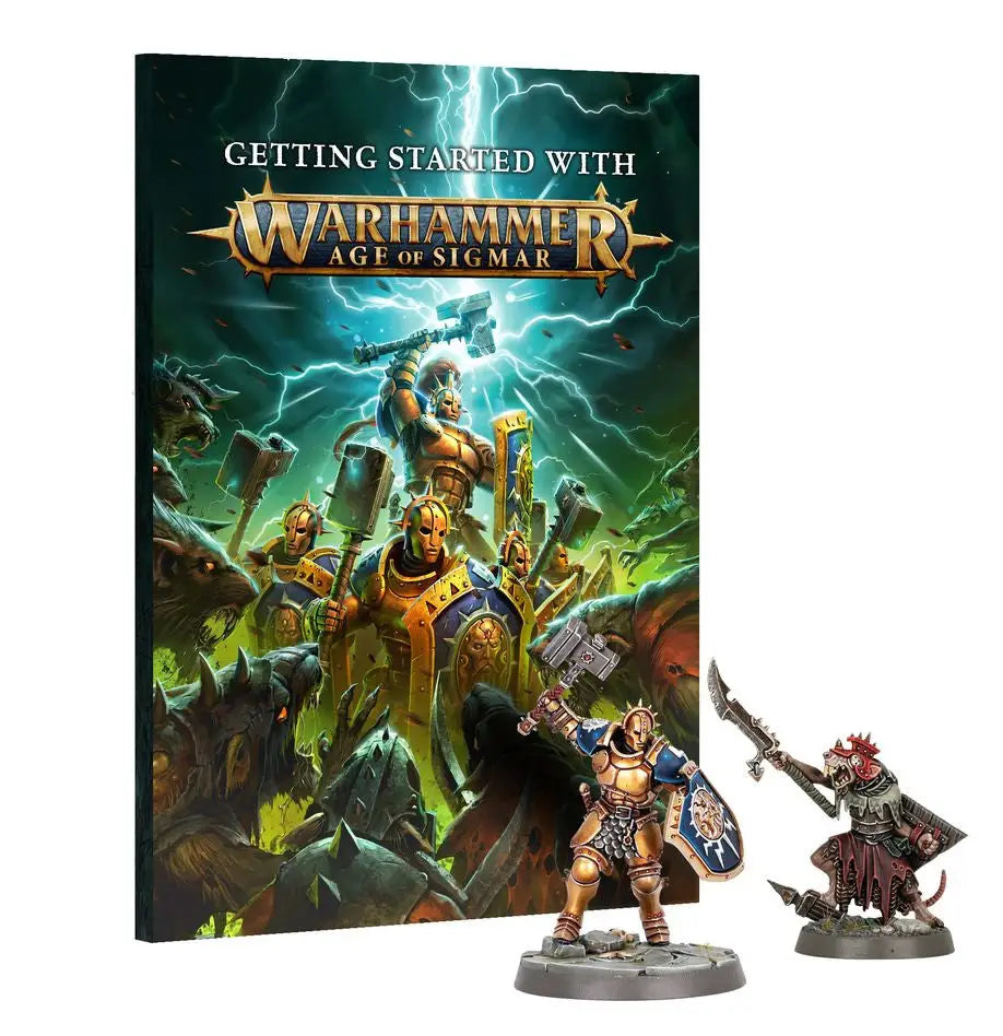 Warhammer Age of Sigmar starter set with rulebook and miniatures for tabletop wargame in Mortal Realms