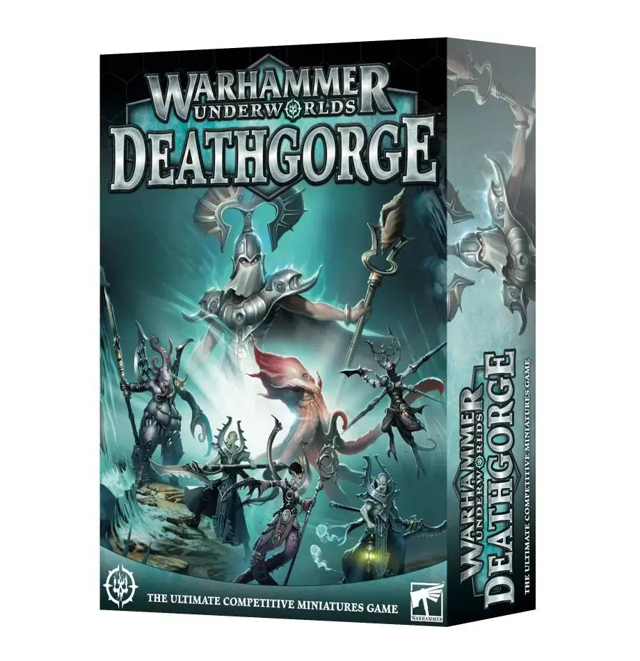 Warhammer Underworlds Deathgorge box showcasing miniatures game and Rivals decks
