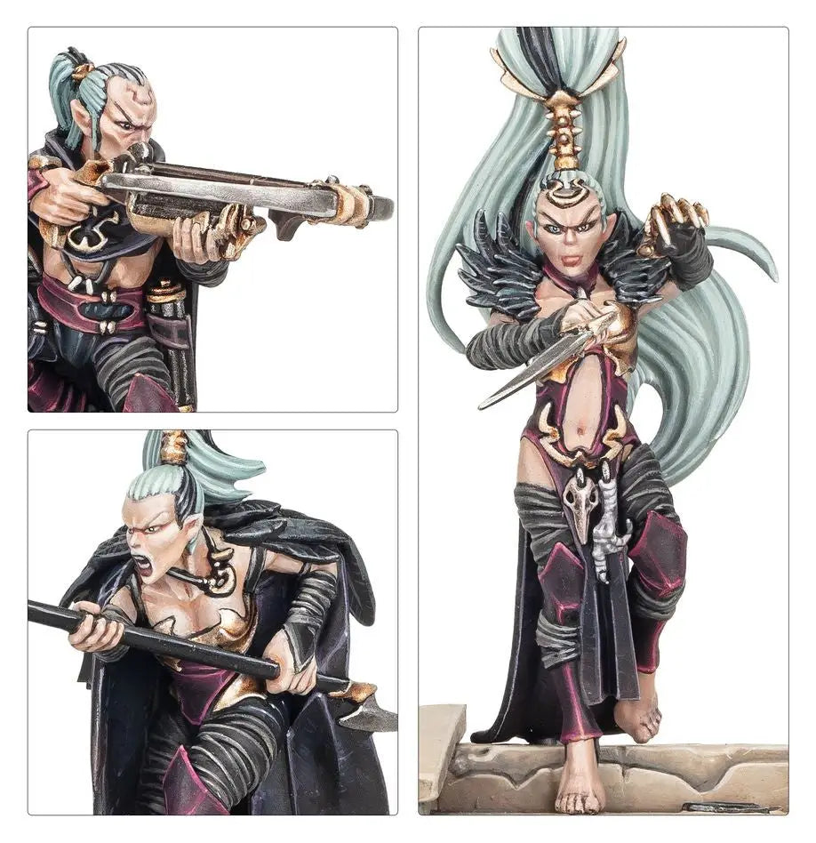 Dark Eldar miniature from Warhammer Underworlds Knives of the Crone with warscroll cards