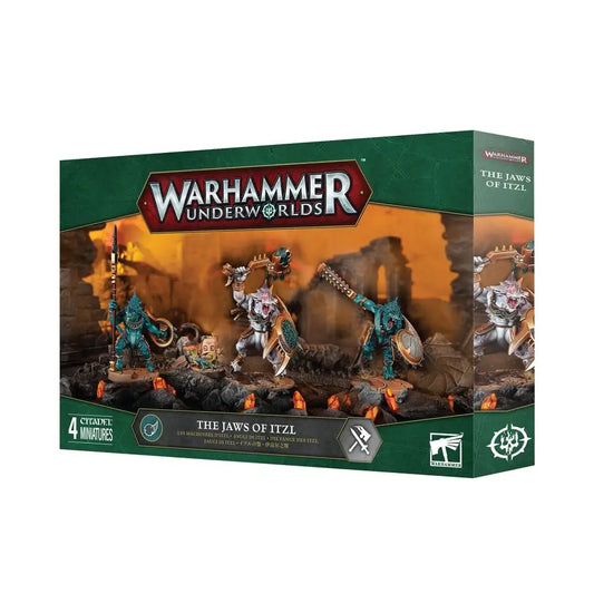 Warhammer Underworlds The Jaws of Itzl miniatures set with fighter cards and warscroll cards