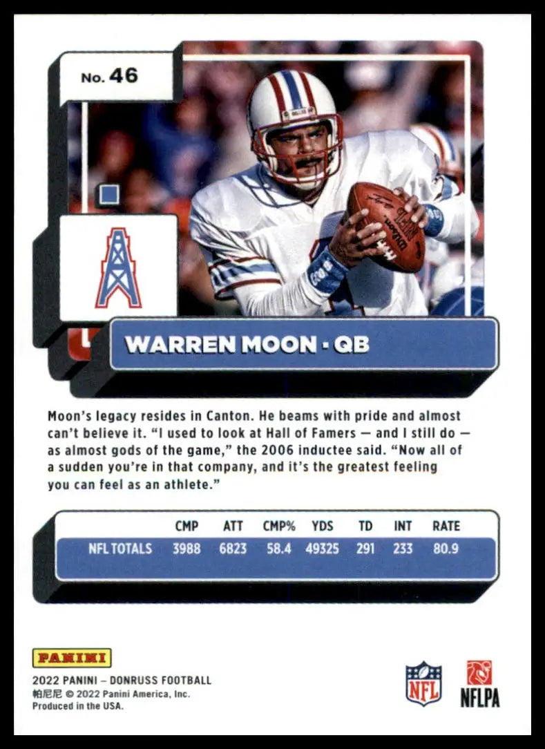 Warren Moon football card from 2022 Donruss Houston Oilers collector’s item
