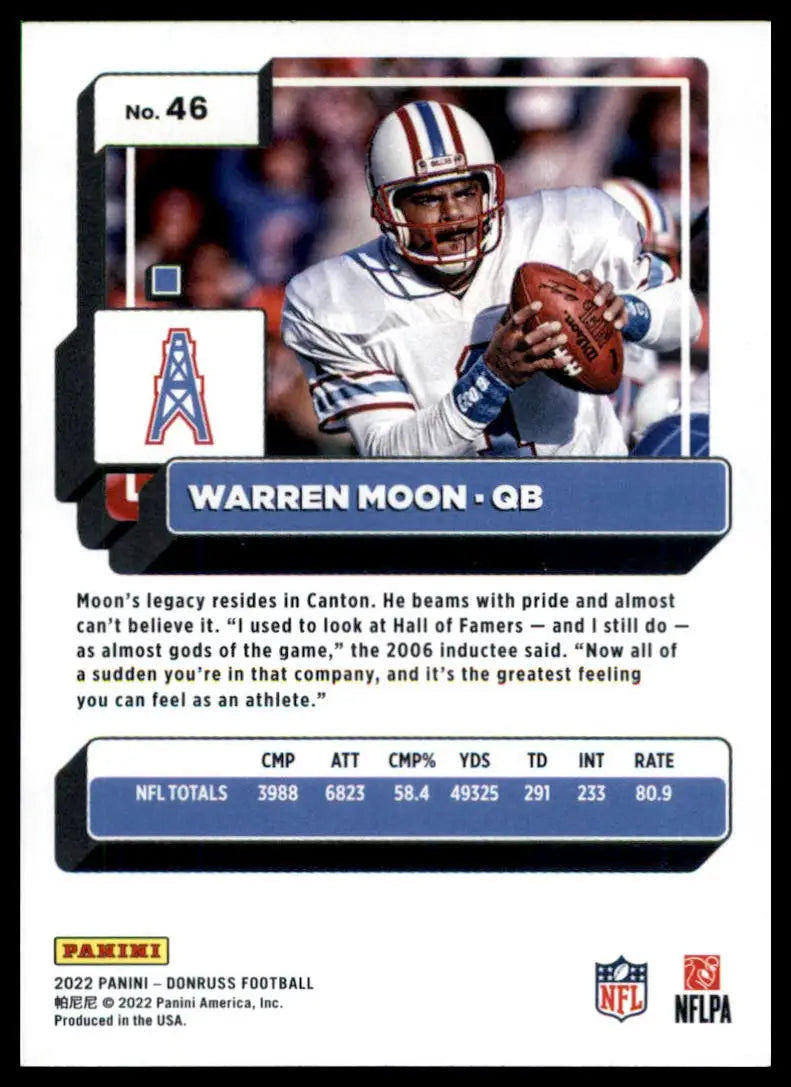 Warren Moon football card from 2022 Donruss Houston Oilers collection