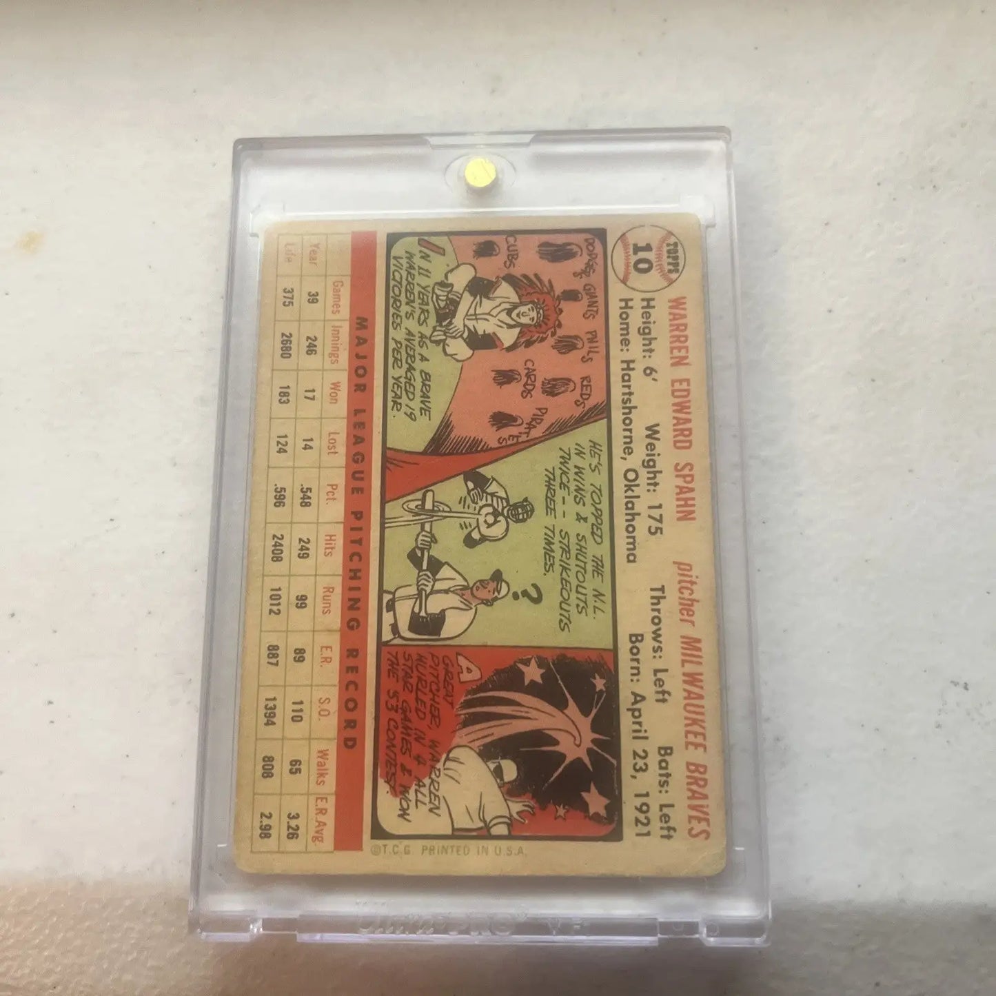 Vintage Warren Spahn 1956 Topps Baseball Card, a classic baseball card collectible