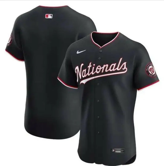 Black Washington Nationals Nike Alternate Elite Jersey with red and white trim