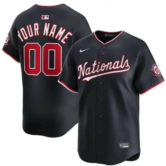 Black Washington Nationals Nike Alternate Limited Custom Jersey with red and white accents