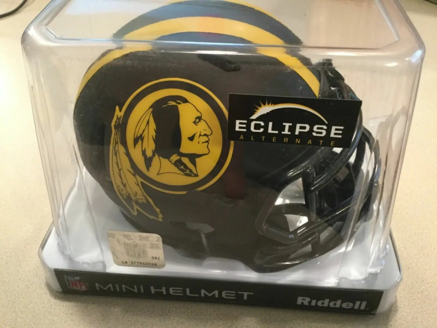 Washington Redskins Riddell Official Mini Helmet in clear plastic case, ECLIPSE Edition