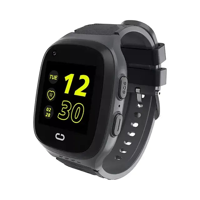 Black digital waterproof kids IP67 smartwatch with lime green time display for kids IP67 smartwatch