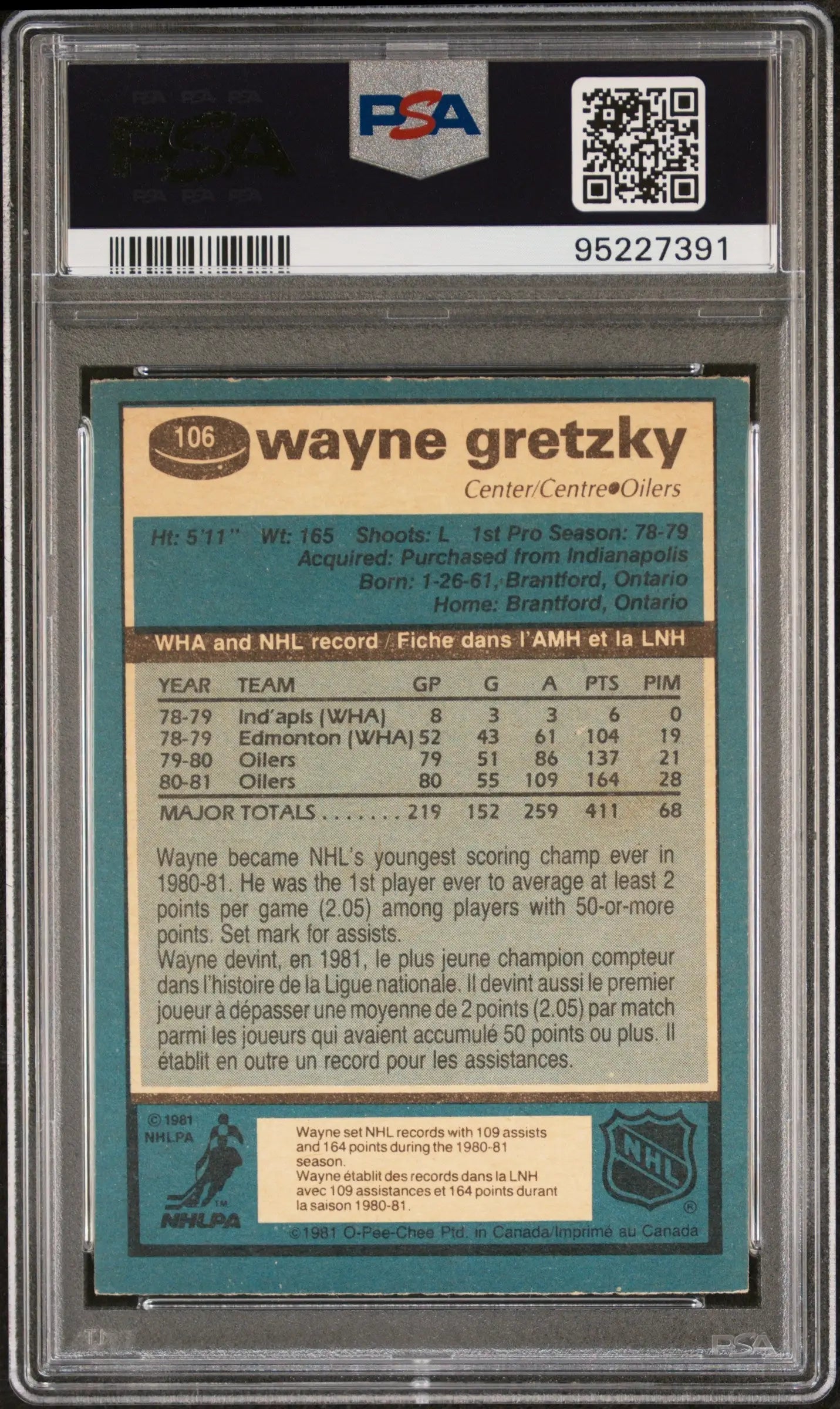 Graded Wayne Gretzky hockey card with autograph PSA in the Wayne Gretzky 1981 O-Pee-Chee series