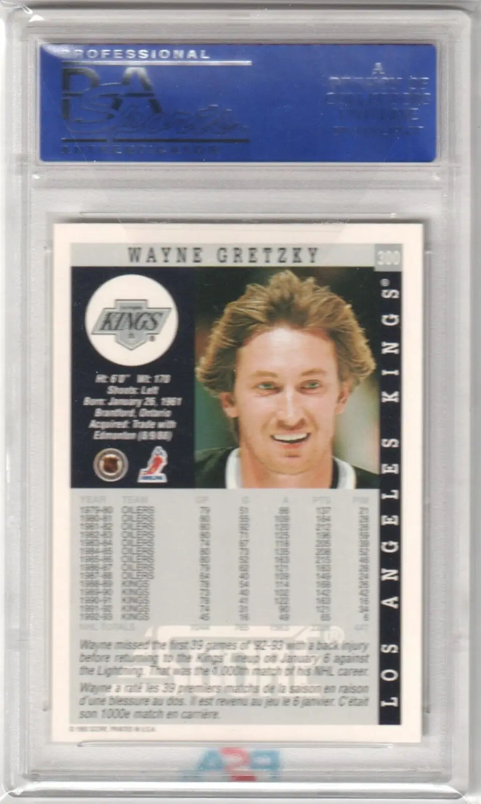 Wayne Gretzky hockey card from 1993-94 Score, PSA 10 GEM MINT, Columbia Hobby ebay store