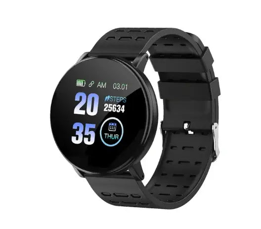 Black round-faced smartwatch with textured strap, Wearable Device Smartwatch Blood Pressure Heart Rate, decorate root, width 750px height